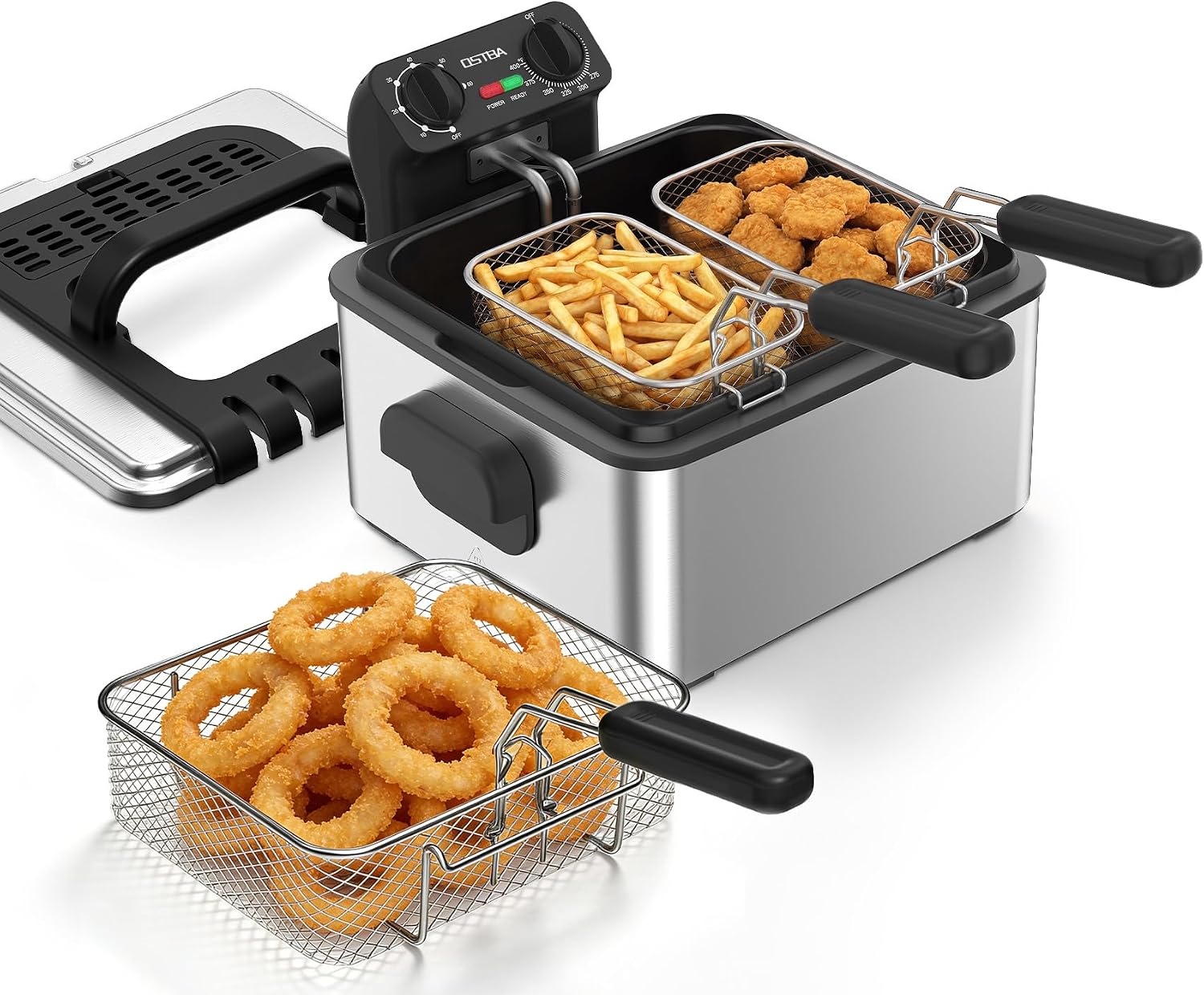 Deep Fryer Stainless - Electric Deep Fryer with 3 Baskets,