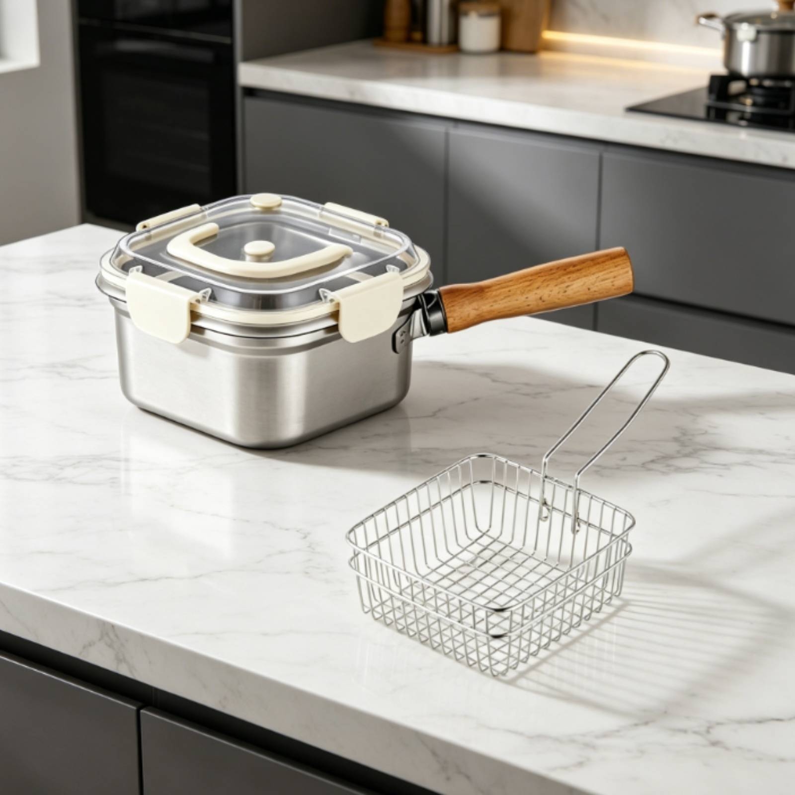 2 Pieces Deep Fryer Pot with L - đánh giá và giá Deep Fryer Stainless